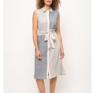 🐚Mix Media Waist Tie Sleeveless Shirt Dress